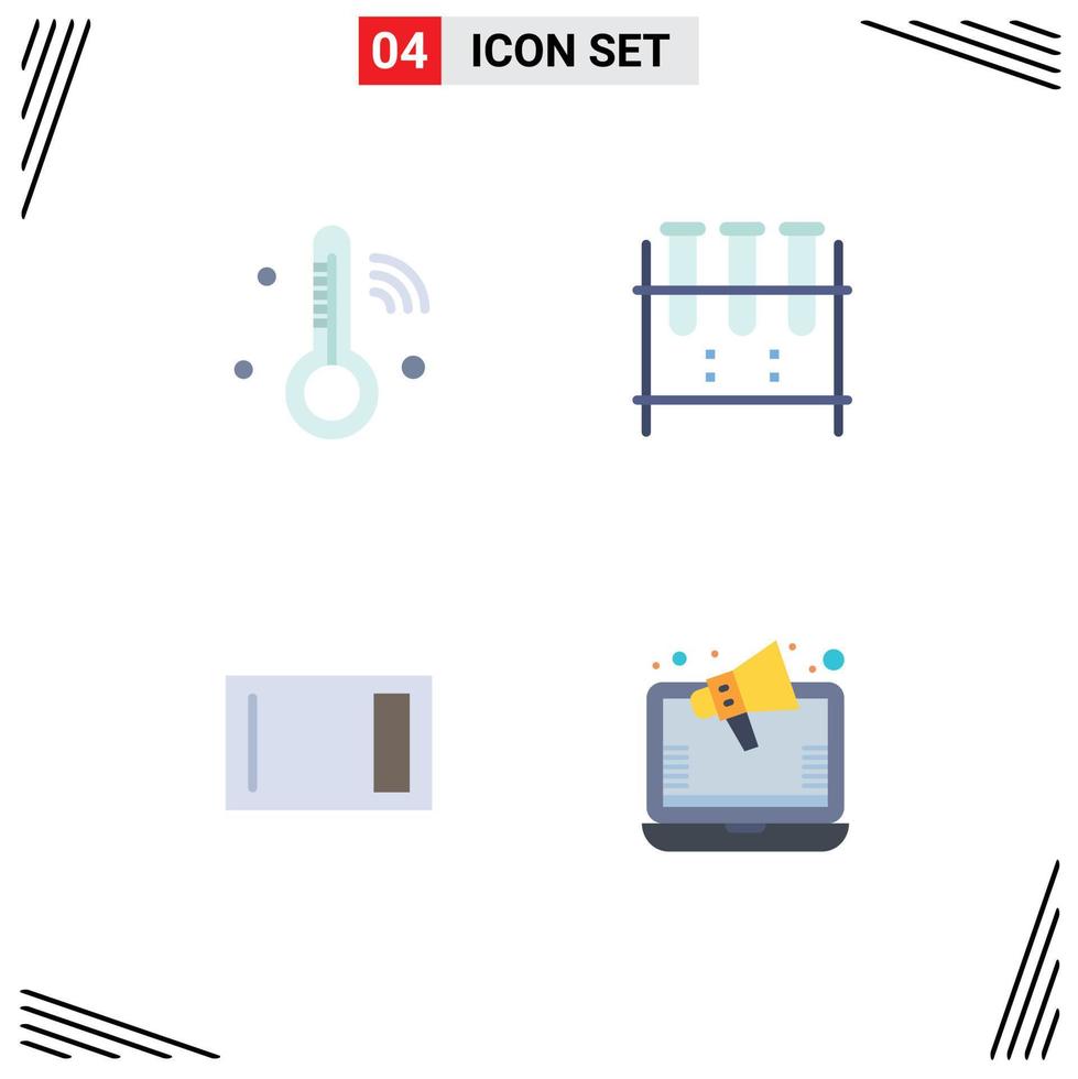 Pack of 4 Modern Flat Icons Signs and Symbols for Web Print Media such as internet of things appliances thermometer lab flask chopping Editable Vector Design Elements