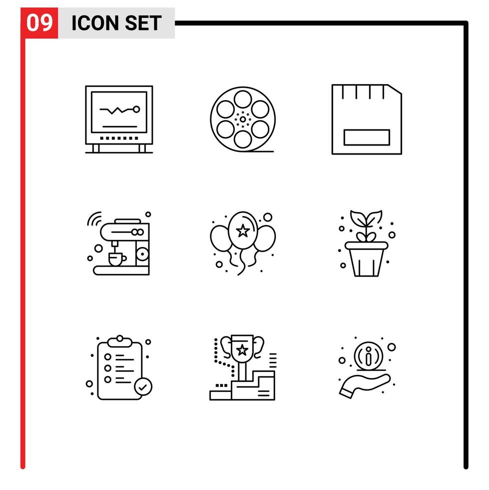 Set of 9 Vector Outlines on Grid for machine internet american coffee gadget Editable Vector Design Elements