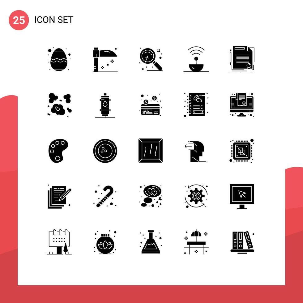 Pack of 25 creative Solid Glyphs of contract space market signal steel Editable Vector Design Elements