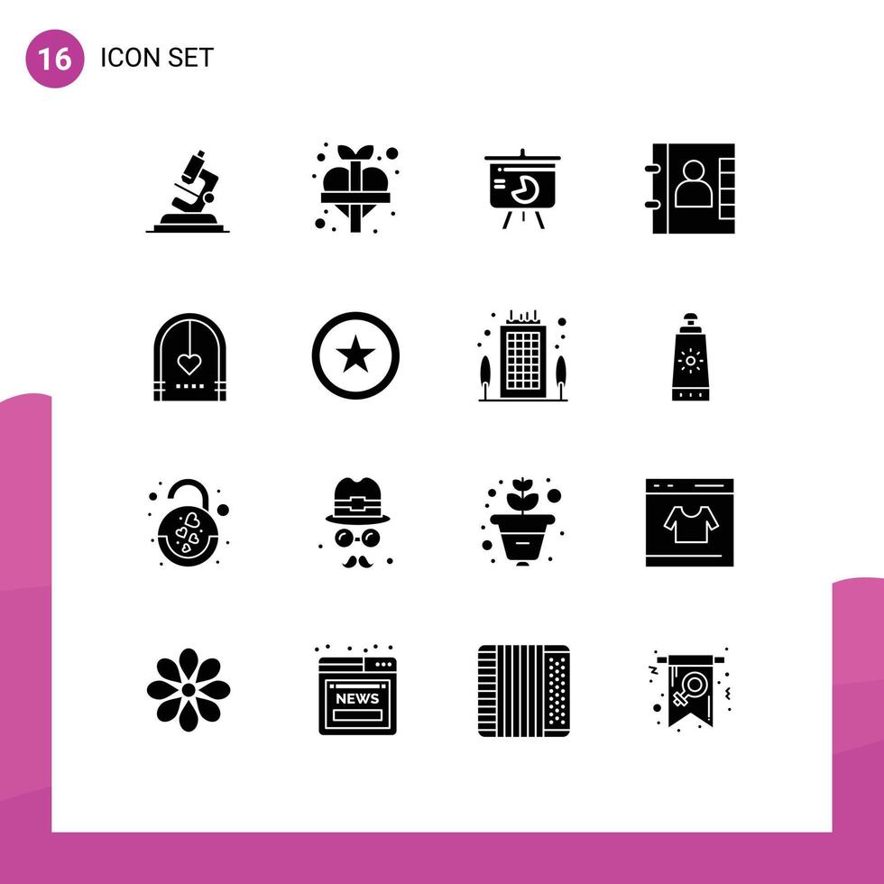 16 Solid Glyph concept for Websites Mobile and Apps celebration phone chart contacts graph Editable Vector Design Elements