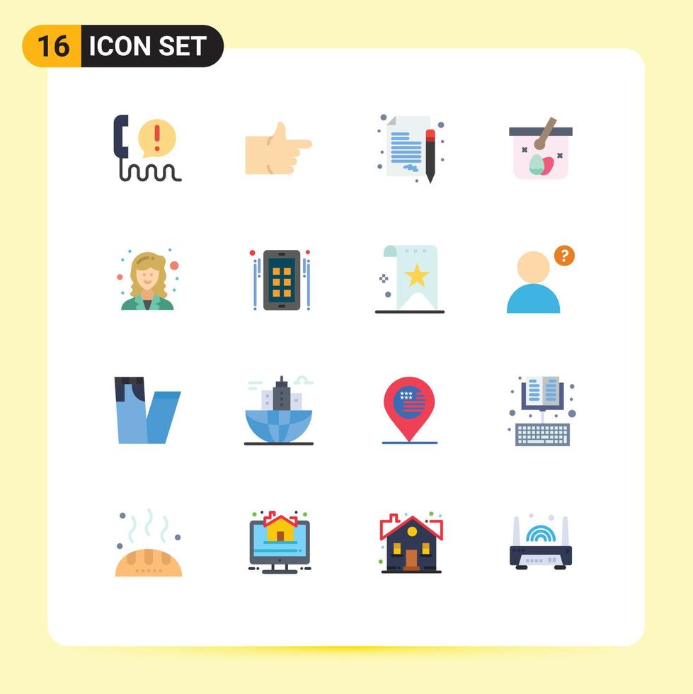 Mobile Interface Flat Color Set of 16 Pictograms of mathematician easter sign egg basket Editable Pack of Creative Vector Design Elements