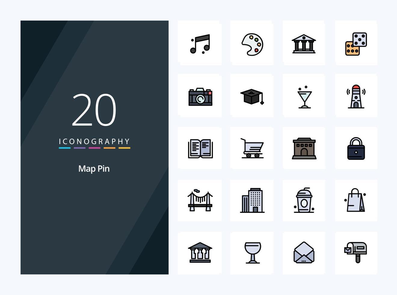 20 Map Pin line Filled icon for presentation vector