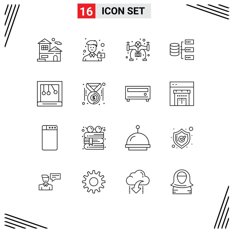 Group of 16 Outlines Signs and Symbols for cradle storage portrait base data Editable Vector Design Elements