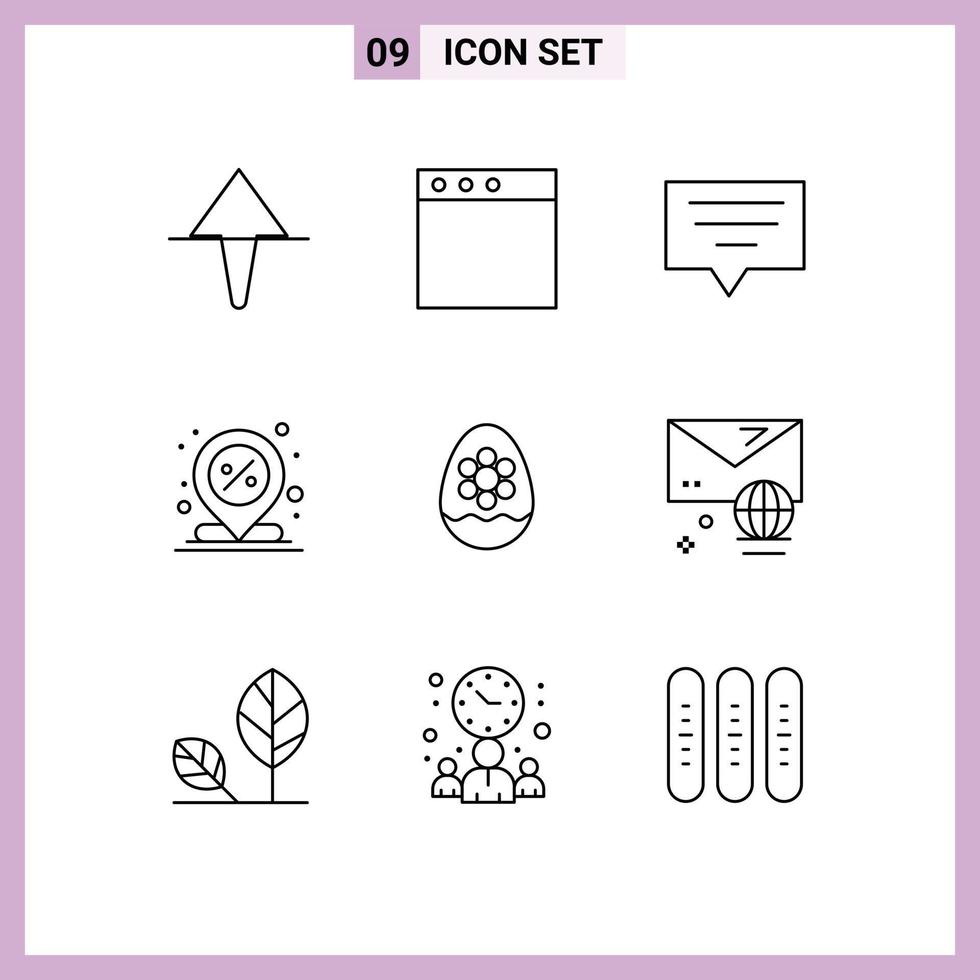 Group of 9 Modern Outlines Set for flower decoration message egg percent Editable Vector Design Elements