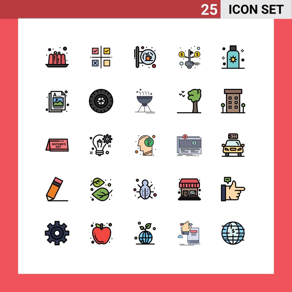 Stock Vector Icon Pack of 25 Line Signs and Symbols for lotion saving board money signal Editable Vector Design Elements