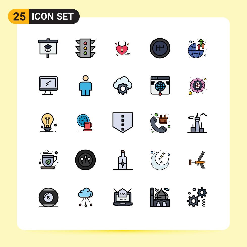 Group of 25 Filled line Flat Colors Signs and Symbols for world global rule mechanics weding Editable Vector Design Elements