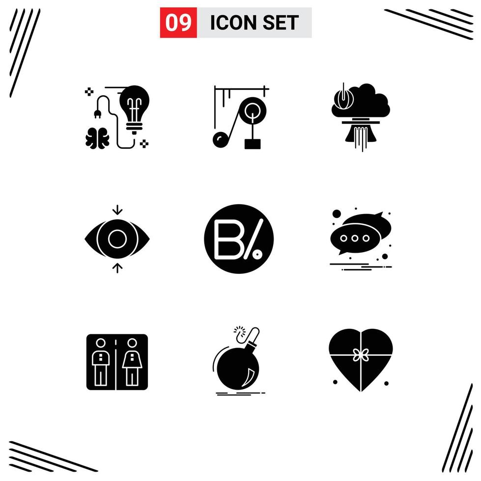 9 User Interface Solid Glyph Pack of modern Signs and Symbols of balboa focus science machine eye special Editable Vector Design Elements