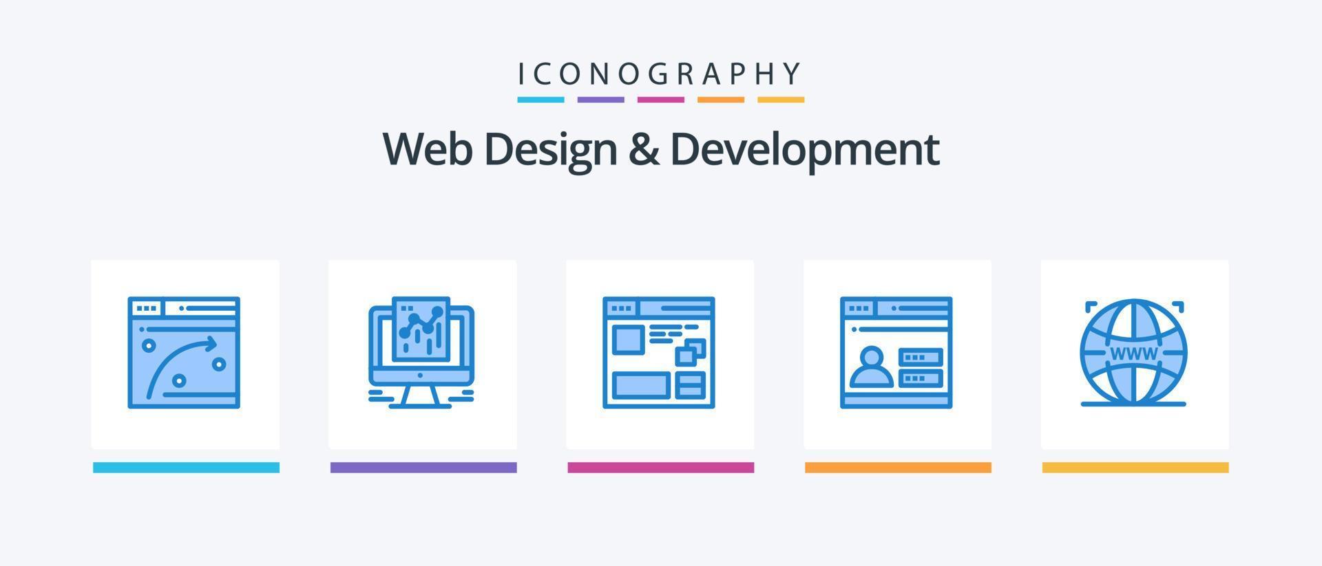 Web Design And Development Blue 5 Icon Pack Including world. design. browser. web. window. Creative Icons Design vector