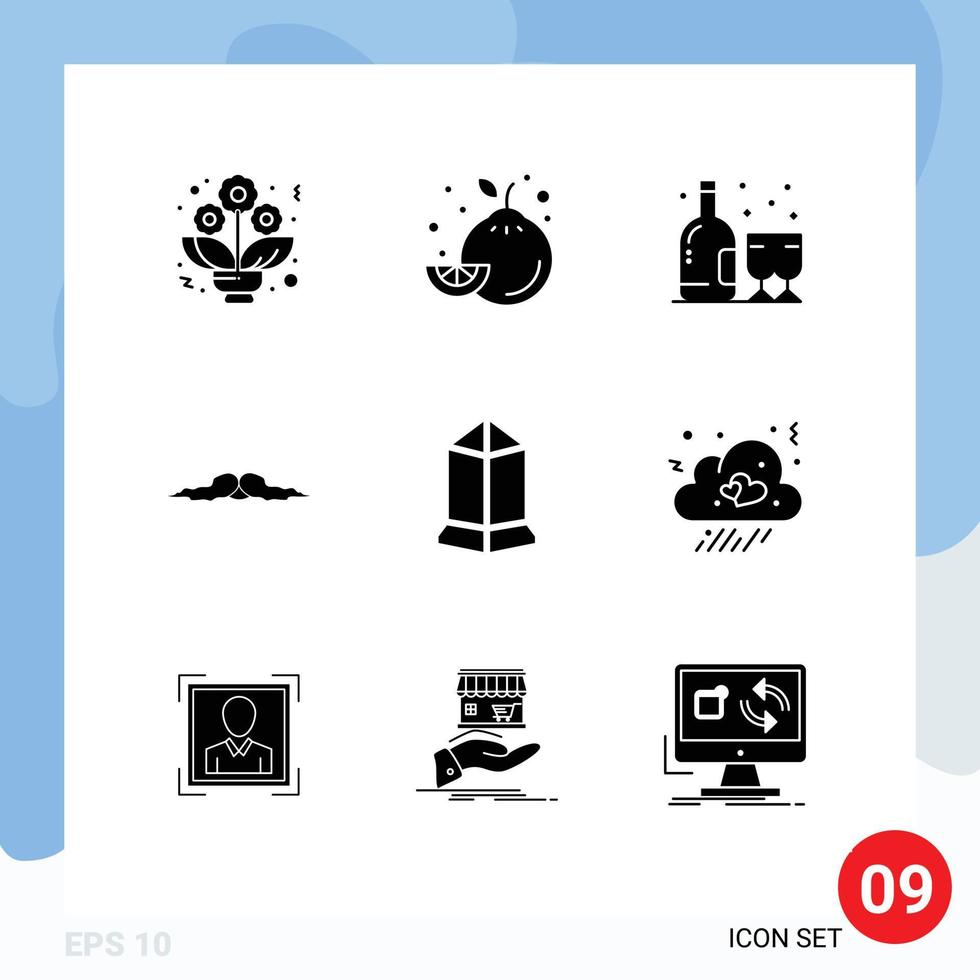 9 User Interface Solid Glyph Pack of modern Signs and Symbols of crypto lisk glass men movember Editable Vector Design Elements