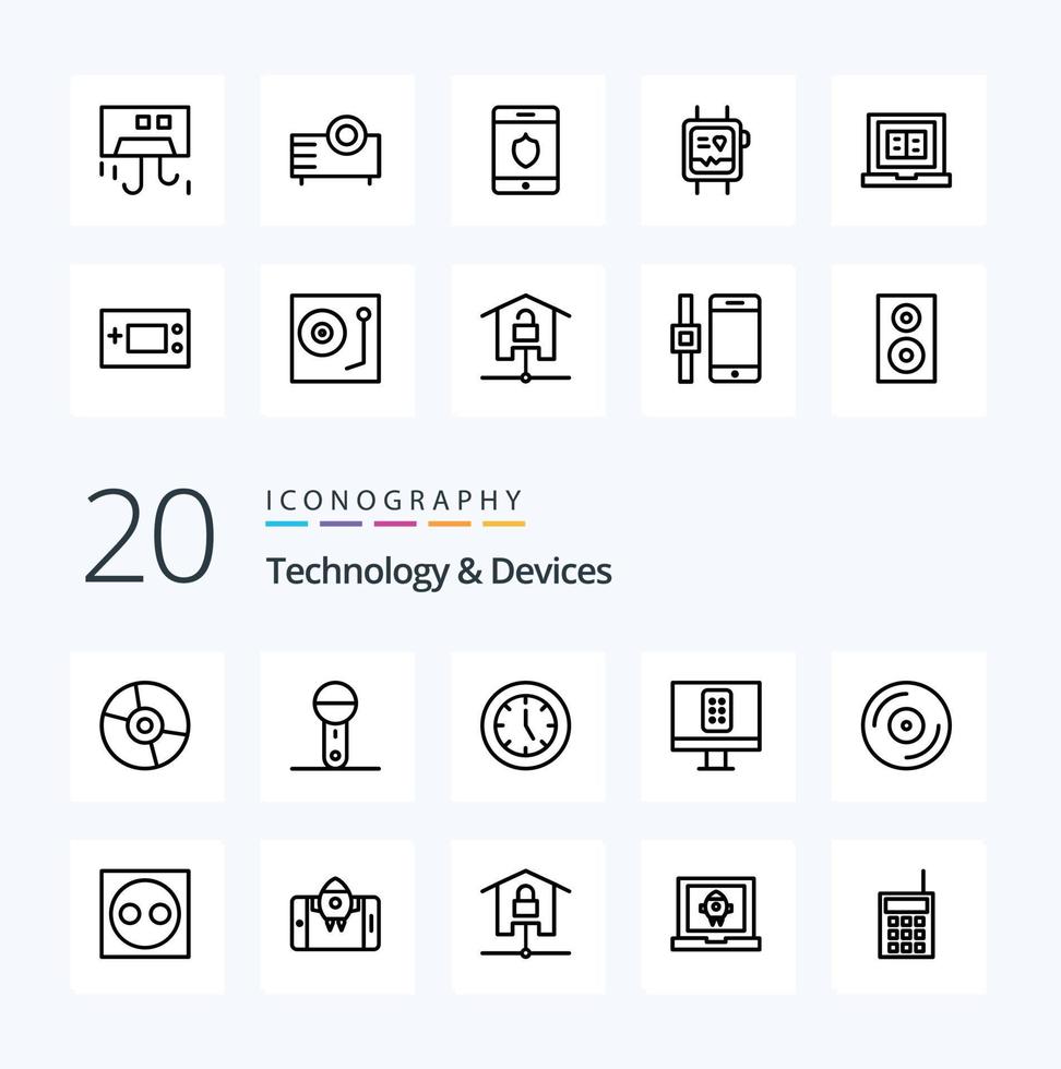 20 Devices Line icon Pack like tv control products technology electronics vector