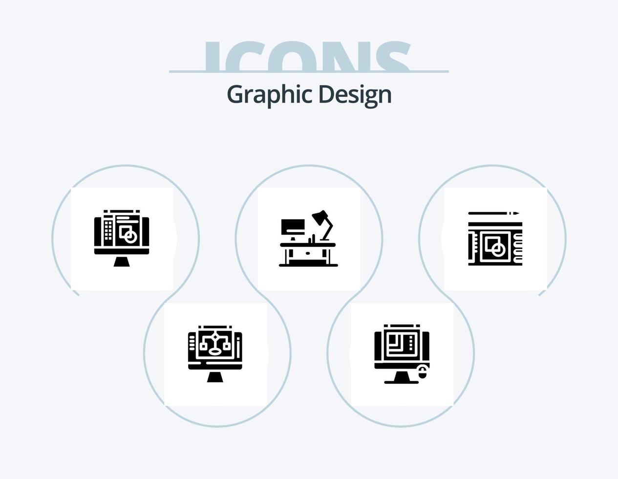 Graphic Design Glyph Icon Pack 5 Icon Design. office table . table lamp . web graphics . graphic editor vector