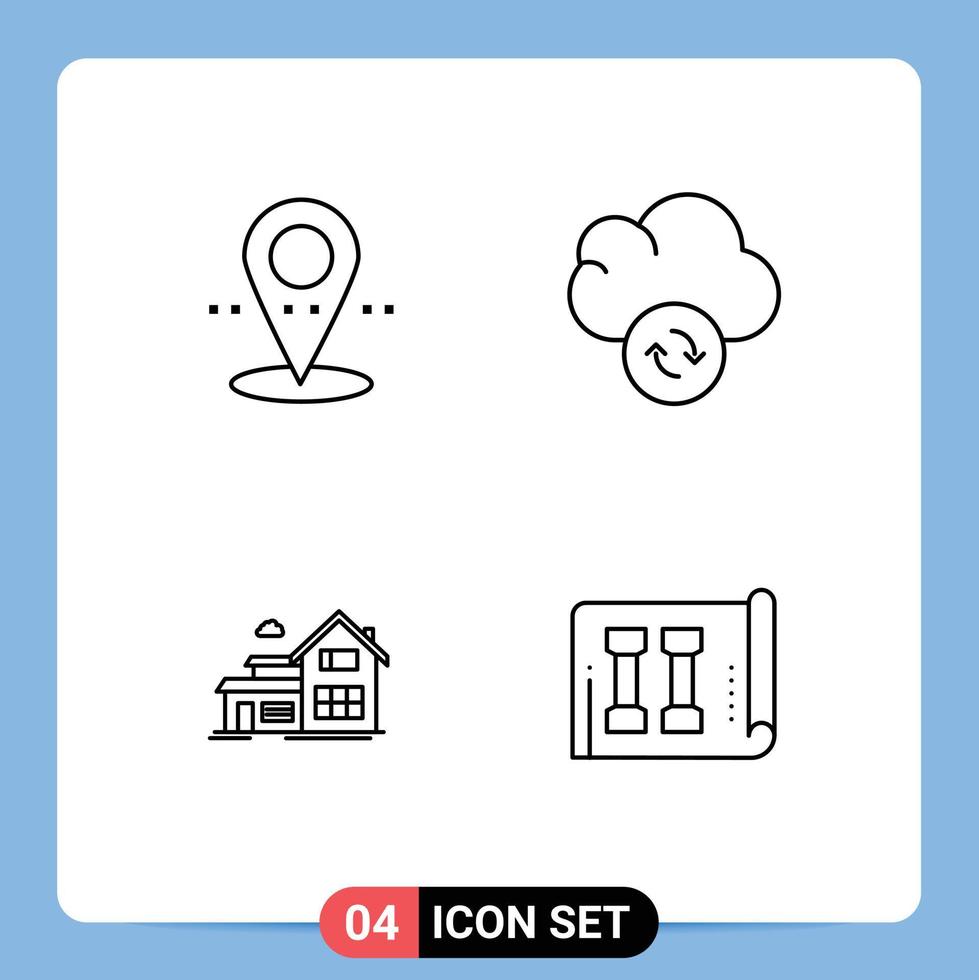 4 Universal Filledline Flat Colors Set for Web and Mobile Applications location appartment cloud home fitness Editable Vector Design Elements