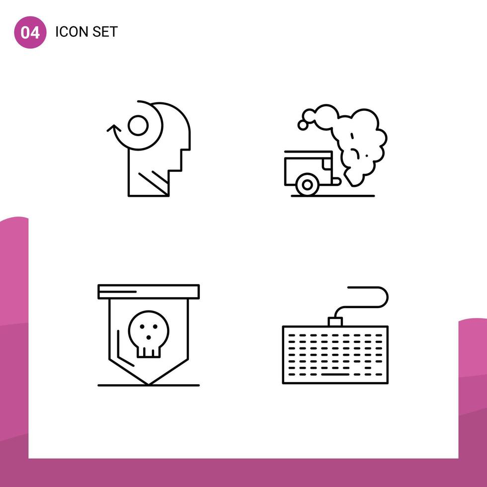 Mobile Interface Line Set of 4 Pictograms of clear halloween head garbage skull Editable Vector Design Elements