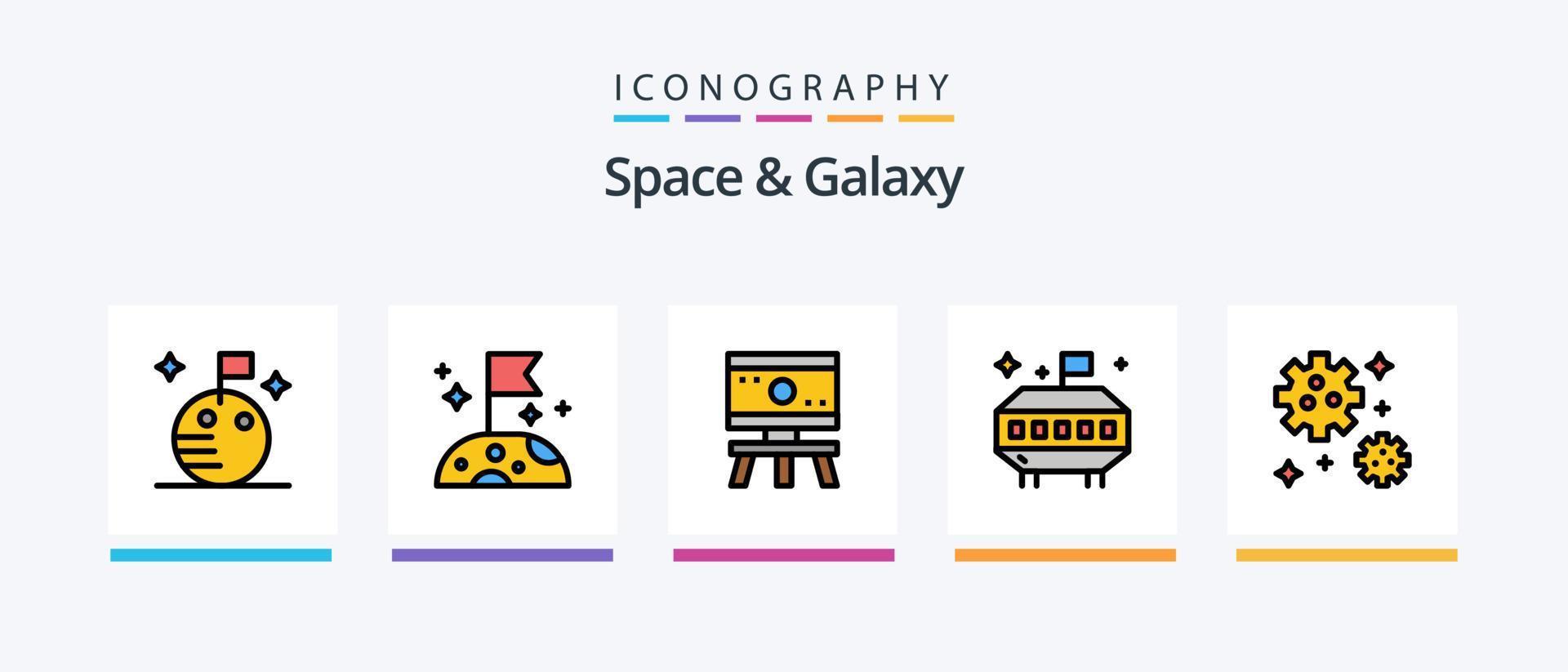 el espacio y la línea de galaxias llenaron el paquete de 5 íconos que incluye. telescopio. lento. espacio. espacio. diseño de iconos creativos vector