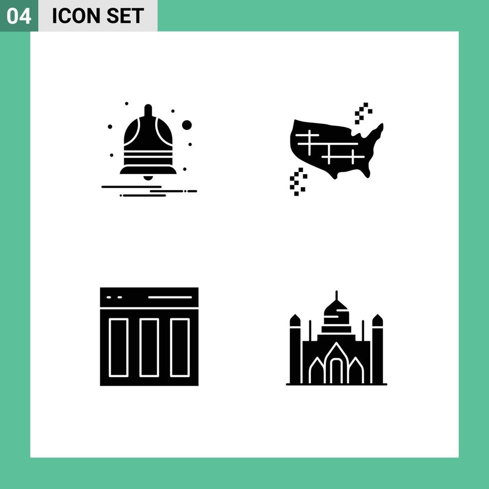 Group of Solid Glyphs Signs and Symbols for bell columns alarm united content Editable Vector Design Elements