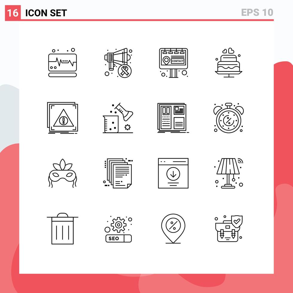 16 User Interface Outline Pack of modern Signs and Symbols of server application contact error heart Editable Vector Design Elements