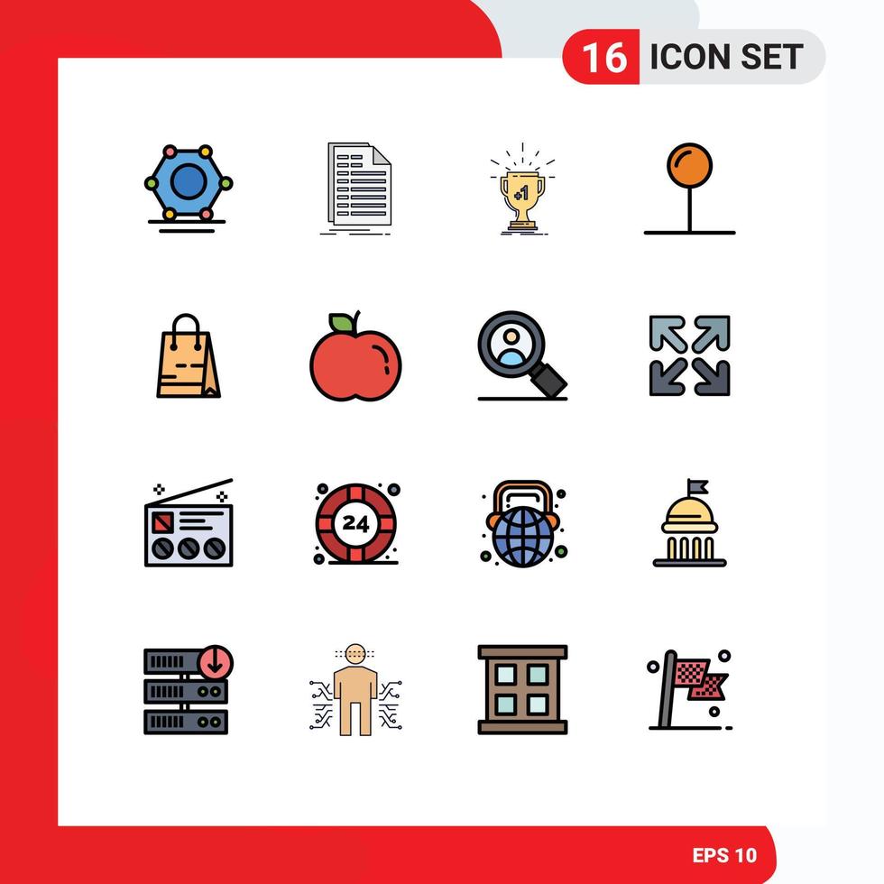 16 Thematic Vector Flat Color Filled Lines and Editable Symbols of ecommerce pointer award pin first Editable Creative Vector Design Elements