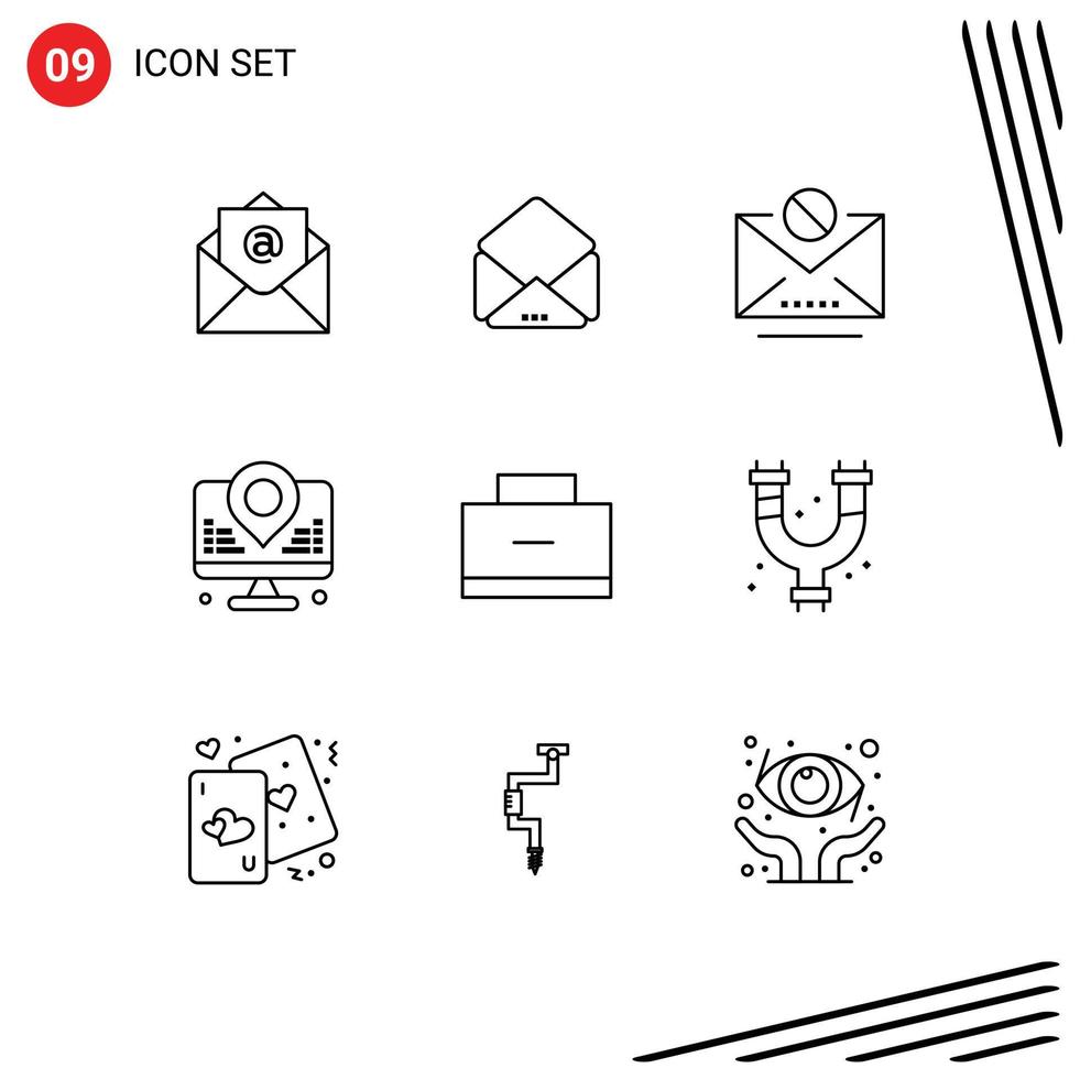 User Interface Pack of 9 Basic Outlines of school bag education mail bag location Editable Vector Design Elements