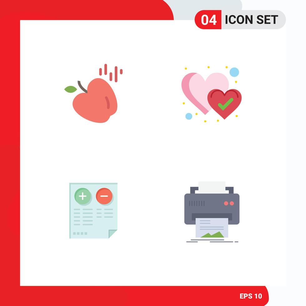 Pictogram Set of 4 Simple Flat Icons of apple plus favorite pros digital Editable Vector Design Elements
