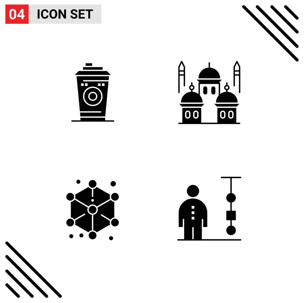 Modern Set of 4 Solid Glyphs and symbols such as coffee cube black coffee islam cube Editable Vector Design Elements