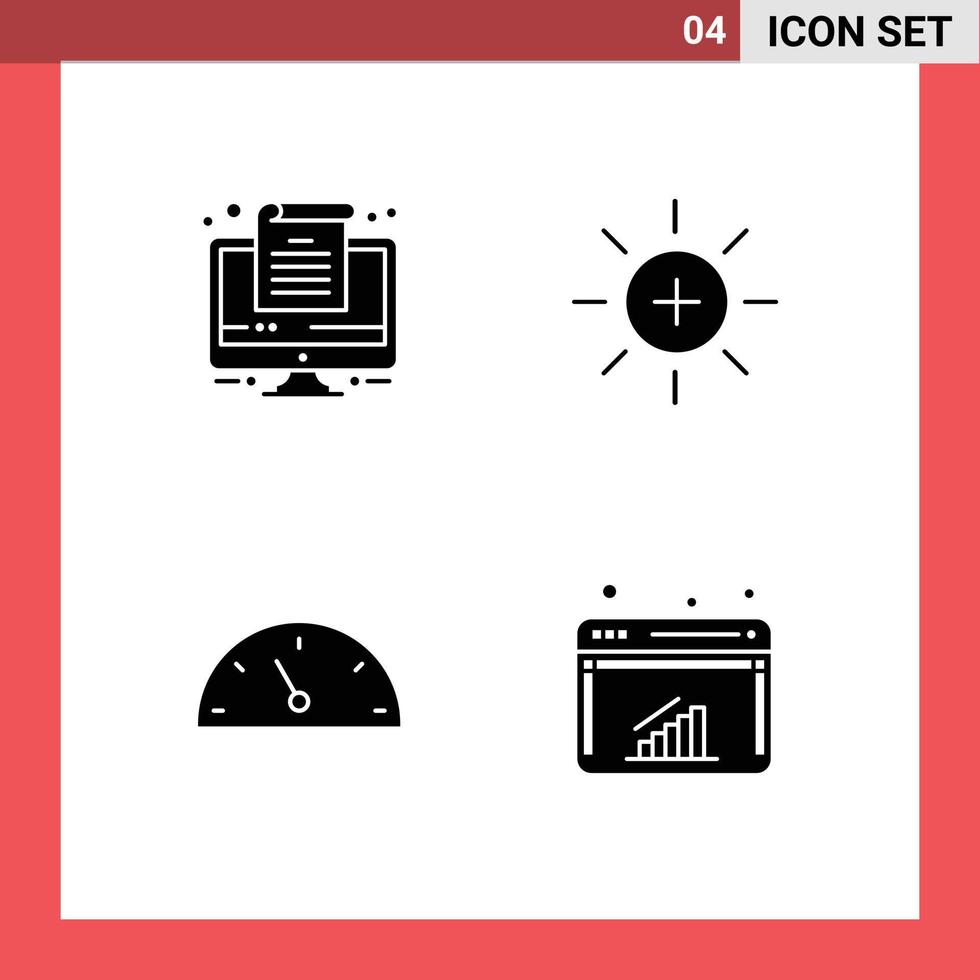 Set of 4 Modern UI Icons Symbols Signs for computer speed brightness user graph Editable Vector Design Elements