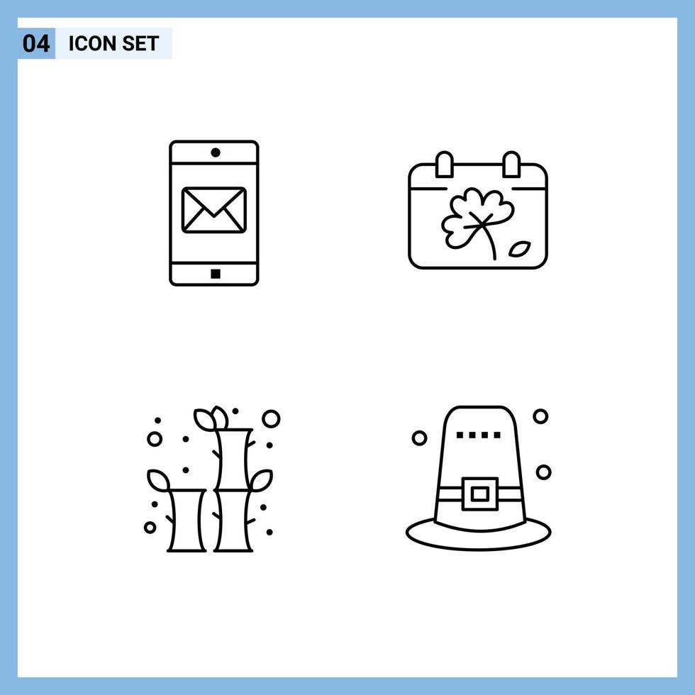 Mobile Interface Line Set of 4 Pictograms of application china mail day celebration Editable Vector Design Elements