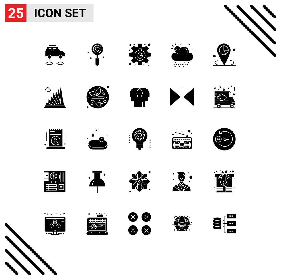 25 User Interface Solid Glyph Pack of modern Signs and Symbols of data snowy search cloud gear Editable Vector Design Elements