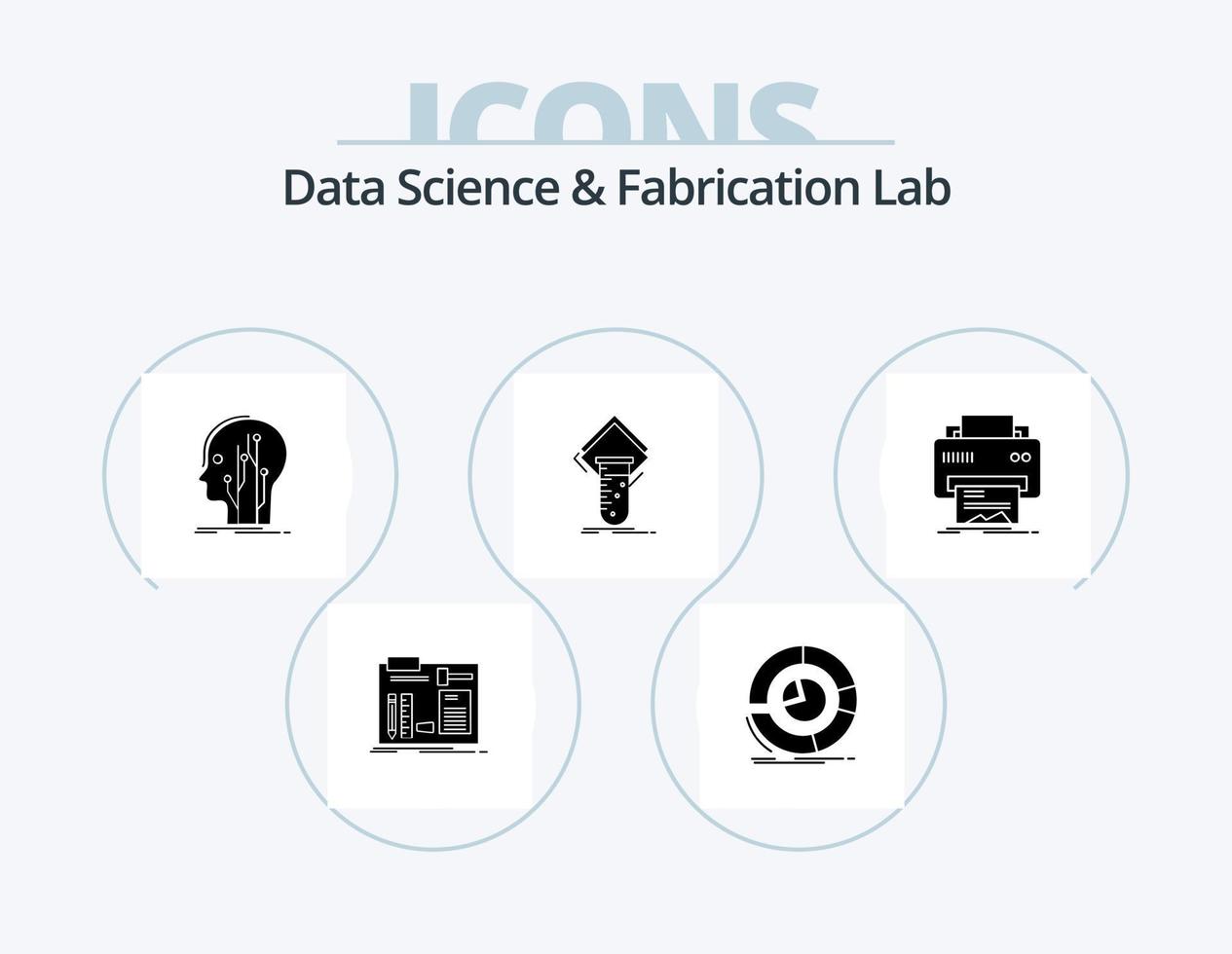 Data Science And Fabrication Lab Glyph Icon Pack 5 Icon Design. study. chemistry. diagram. network. human vector