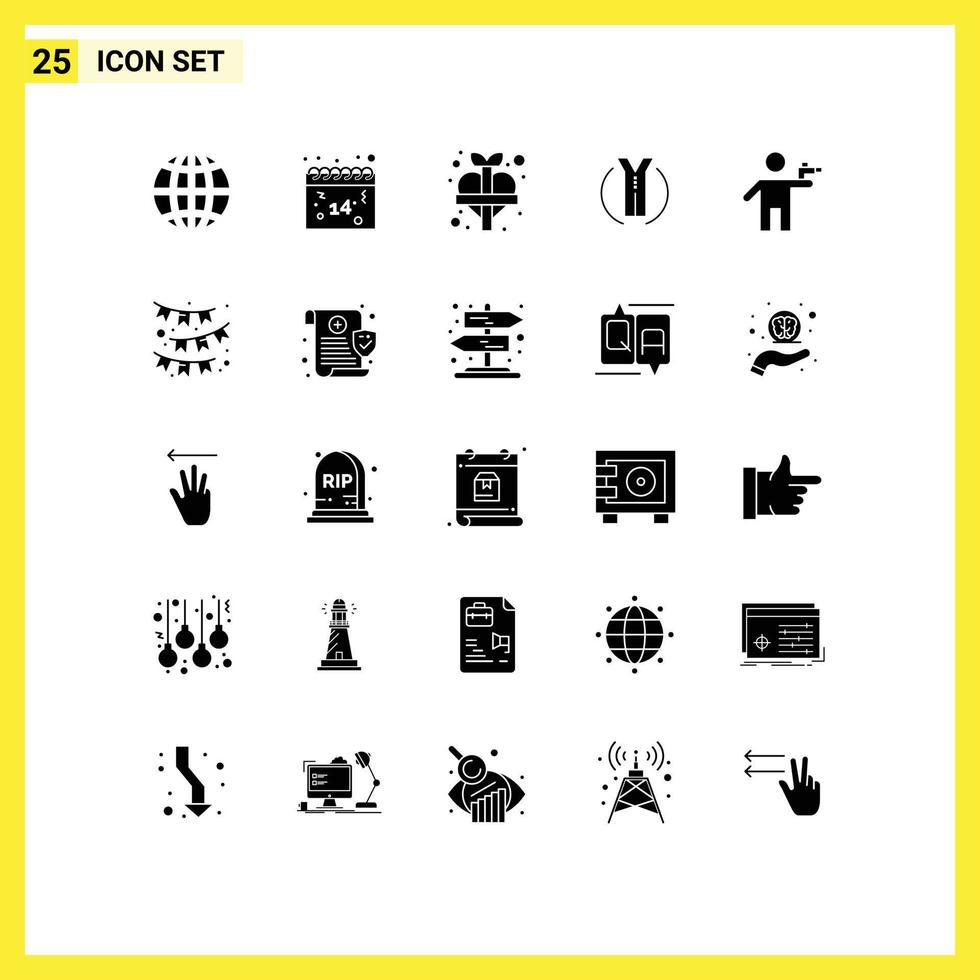 25 Thematic Vector Solid Glyphs and Editable Symbols of gunman location heart two way road Editable Vector Design Elements