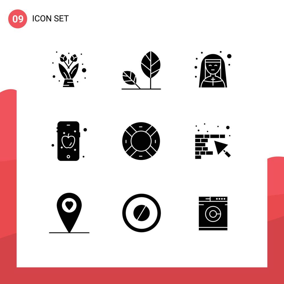Universal Icon Symbols Group of 9 Modern Solid Glyphs of safety education church apple profession Editable Vector Design Elements