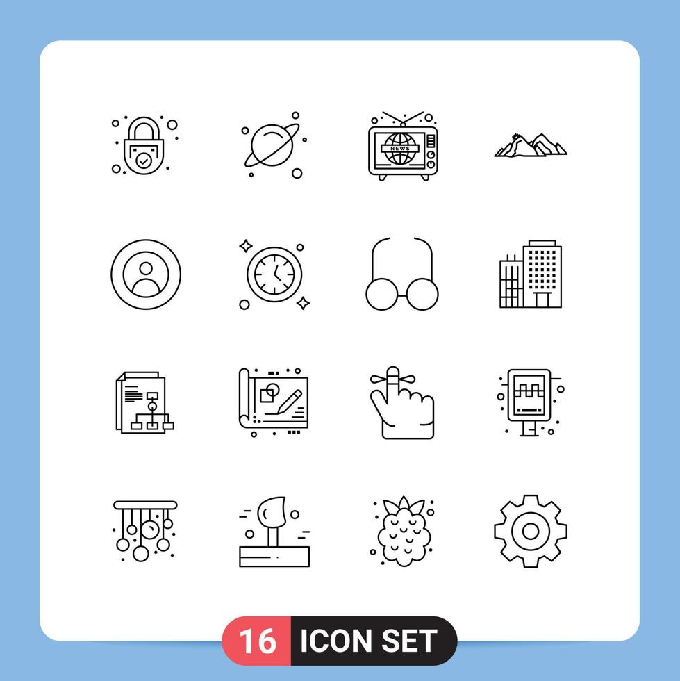 Stock Vector Icon Pack of 16 Line Signs and Symbols for earth nature news hill mountain Editable Vector Design Elements