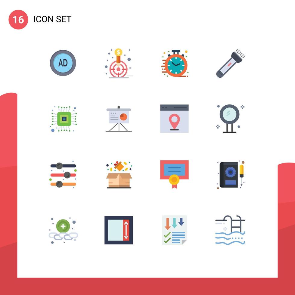 16 Creative Icons Modern Signs and Symbols of hiking flash target light office Editable Pack of Creative Vector Design Elements