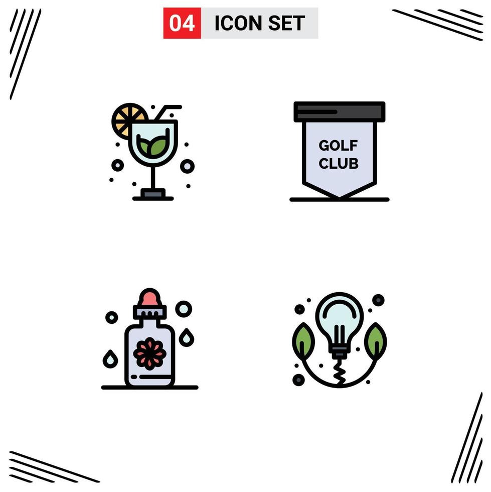 4 User Interface Filledline Flat Color Pack of modern Signs and Symbols of drink treatment game sport energy Editable Vector Design Elements