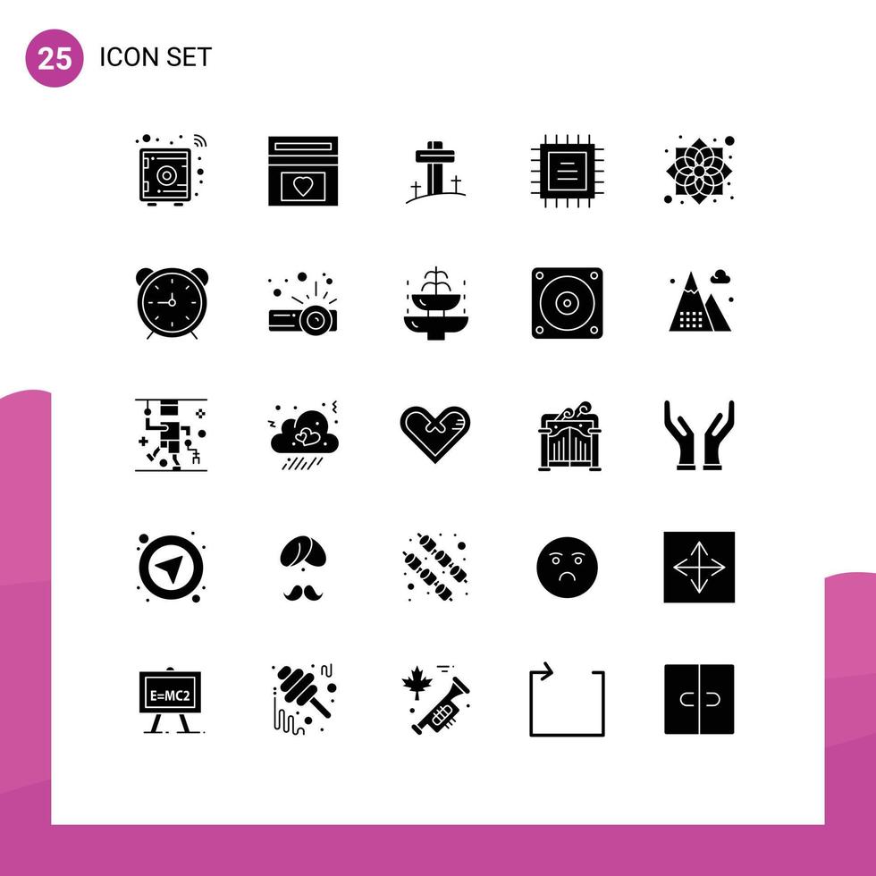 Mobile Interface Solid Glyph Set of 25 Pictograms of chinese cpu wedding fund chipset easter Editable Vector Design Elements