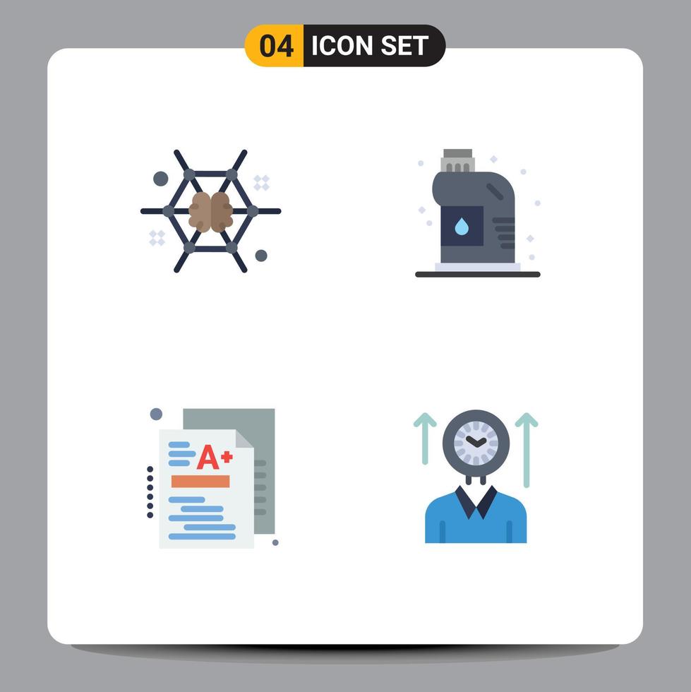 símbolos de iconos universales grupo de 4 iconos planos modernos de prueba mental lluvia de ideas elementos de diseño vectorial editables de grado mecánico vector