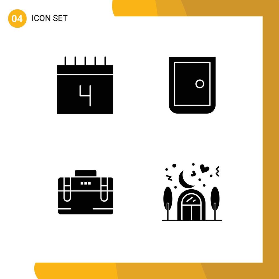 conjunto de 4 glifos sólidos vectoriales en la cuadrícula para la puerta de la escuela de la bolsa de calendario que funciona con elementos de diseño vectorial editables vector