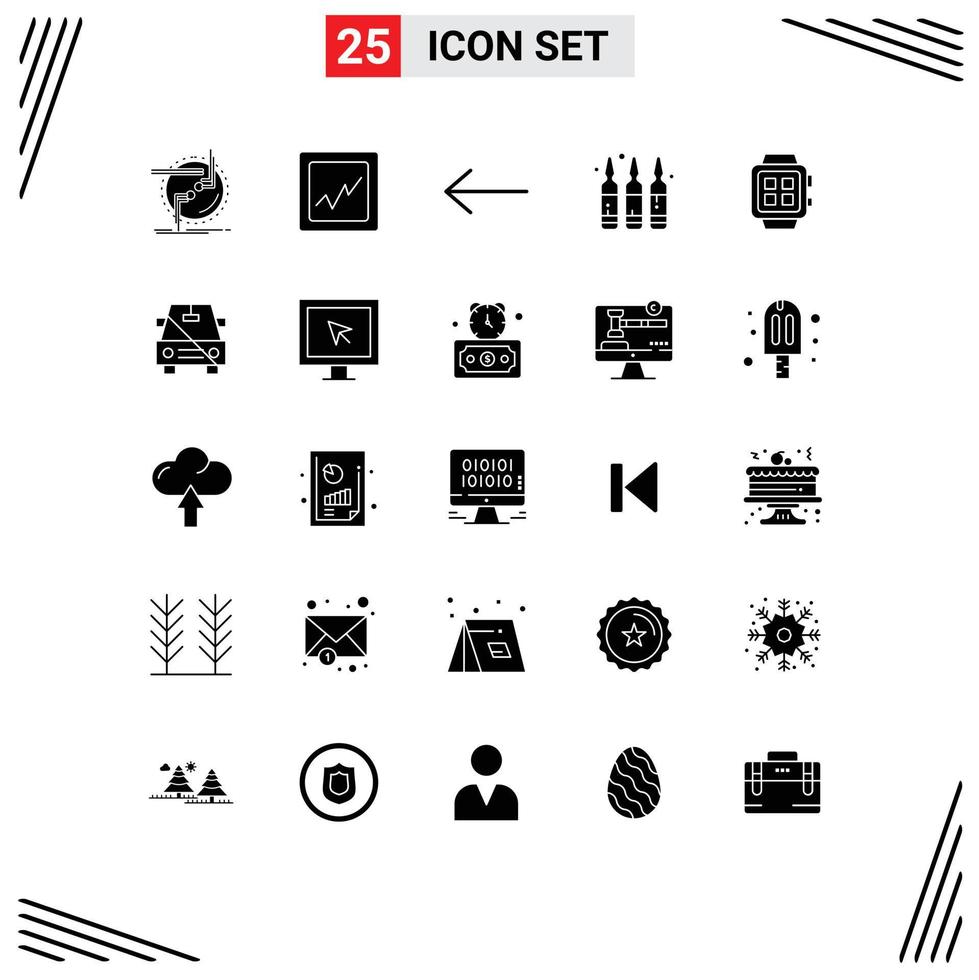 Group of 25 Solid Glyphs Signs and Symbols for watch smart left home medicine Editable Vector Design Elements