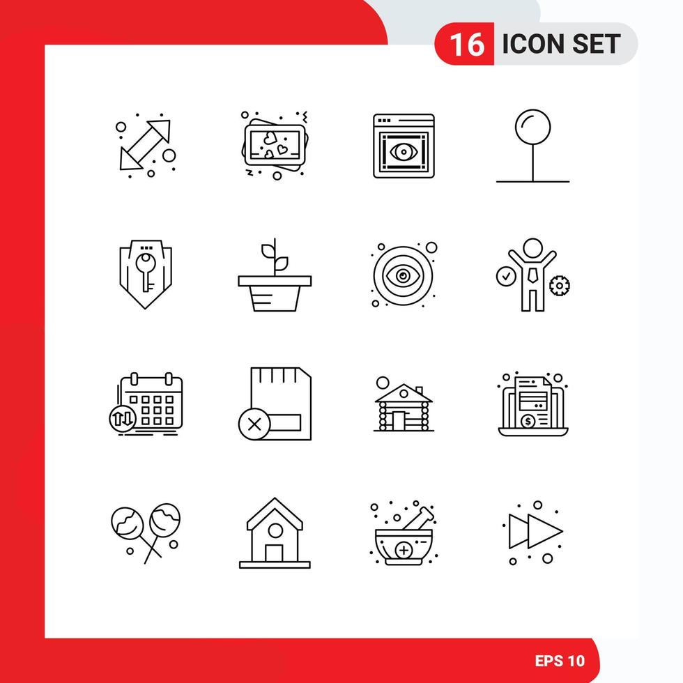 Set of 16 Vector Outlines on Grid for security key retina access pin Editable Vector Design Elements