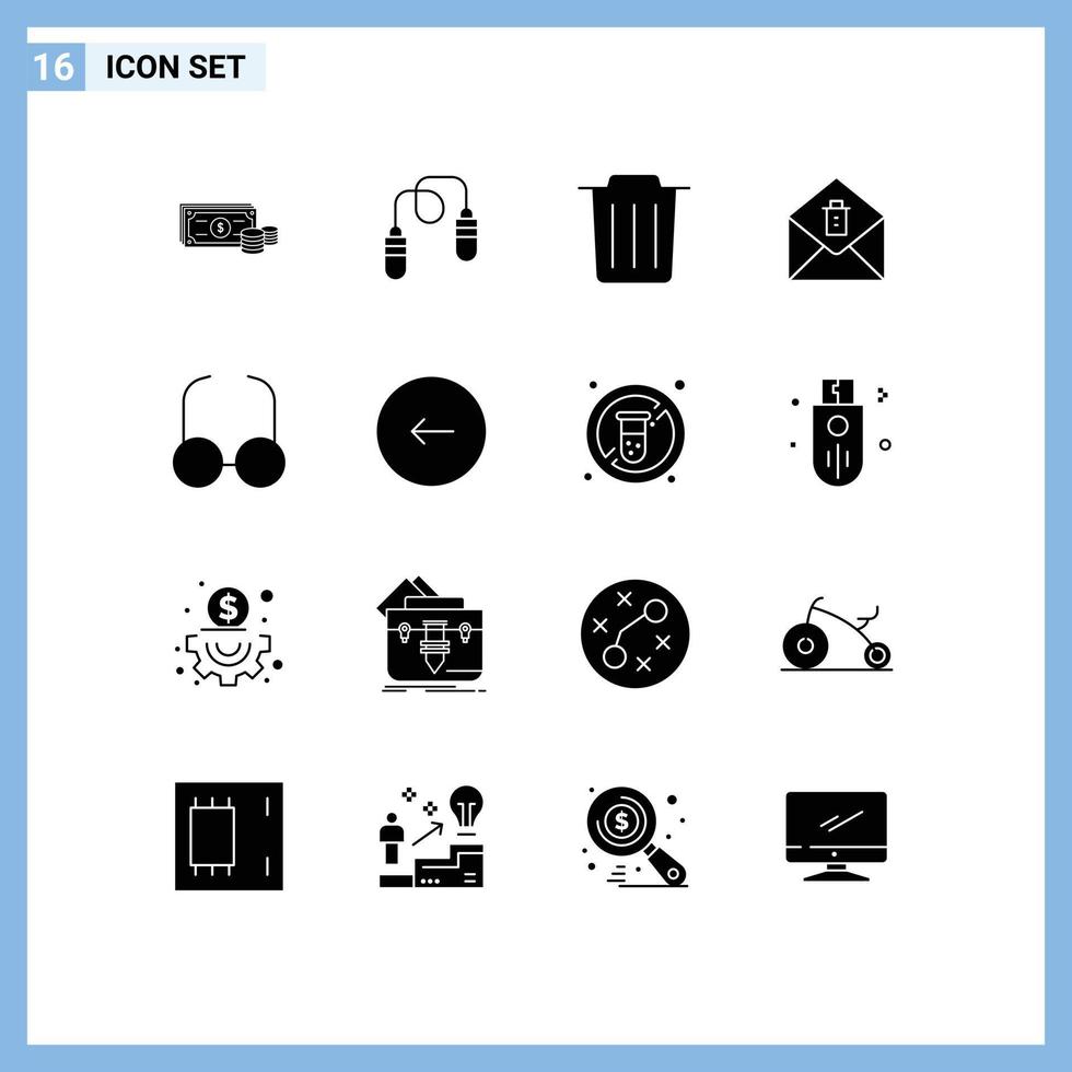 16 Universal Solid Glyph Signs Symbols of view glasses jumping delete mail Editable Vector Design Elements