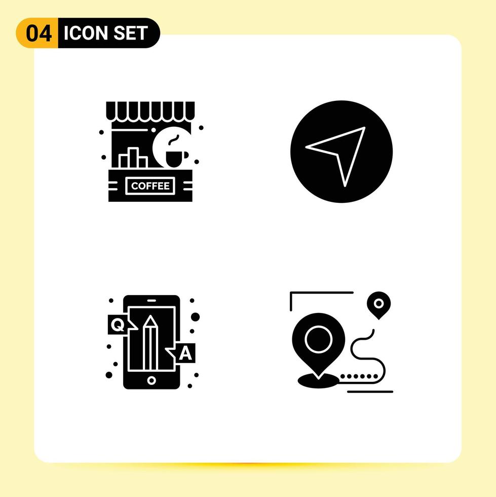 Group of 4 Modern Solid Glyphs Set for bar education counter map qa Editable Vector Design Elements