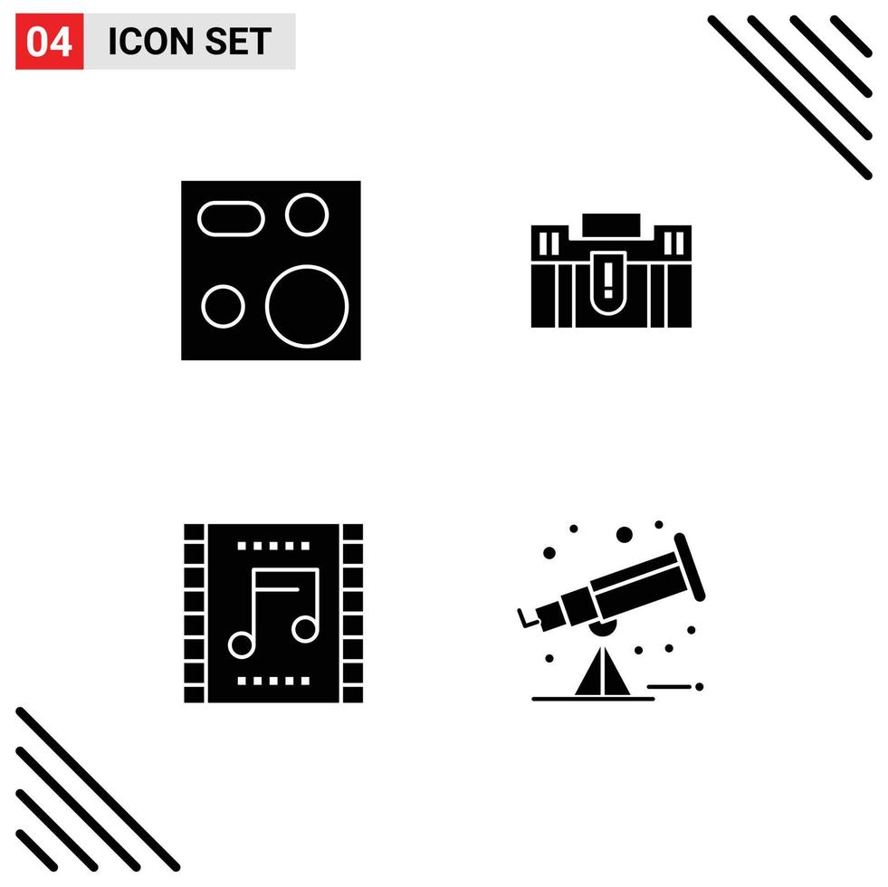 Mobile Interface Solid Glyph Set of 4 Pictograms of cooking portfolio plate business travel Editable Vector Design Elements