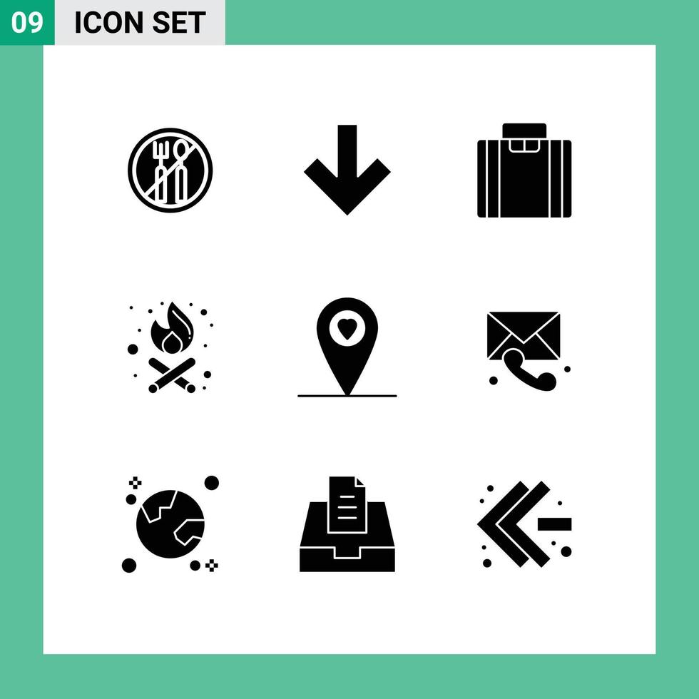 9 User Interface Solid Glyph Pack of modern Signs and Symbols of message chat suitcase medical location Editable Vector Design Elements