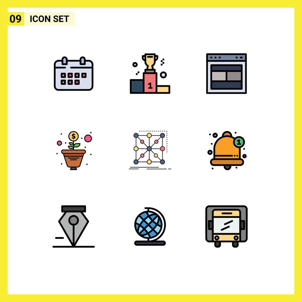 Mobile Interface Filledline Flat Color Set of 9 Pictograms of tree growth medal website site Editable Vector Design Elements