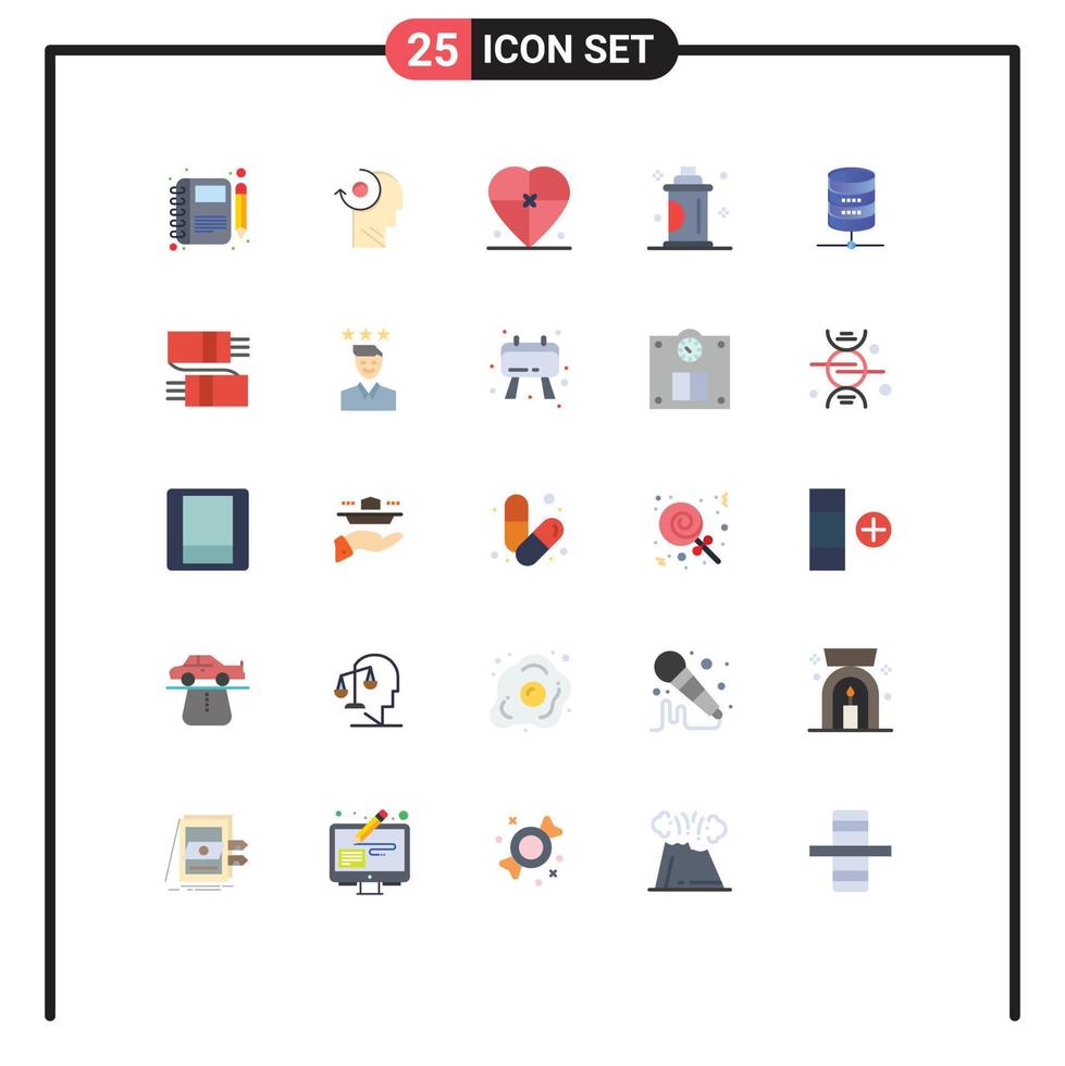 paquete de 25 signos y símbolos de colores planos modernos para medios de impresión web, como la belleza de la cabeza de aseo del salón, el amor, los elementos de diseño de vectores editables