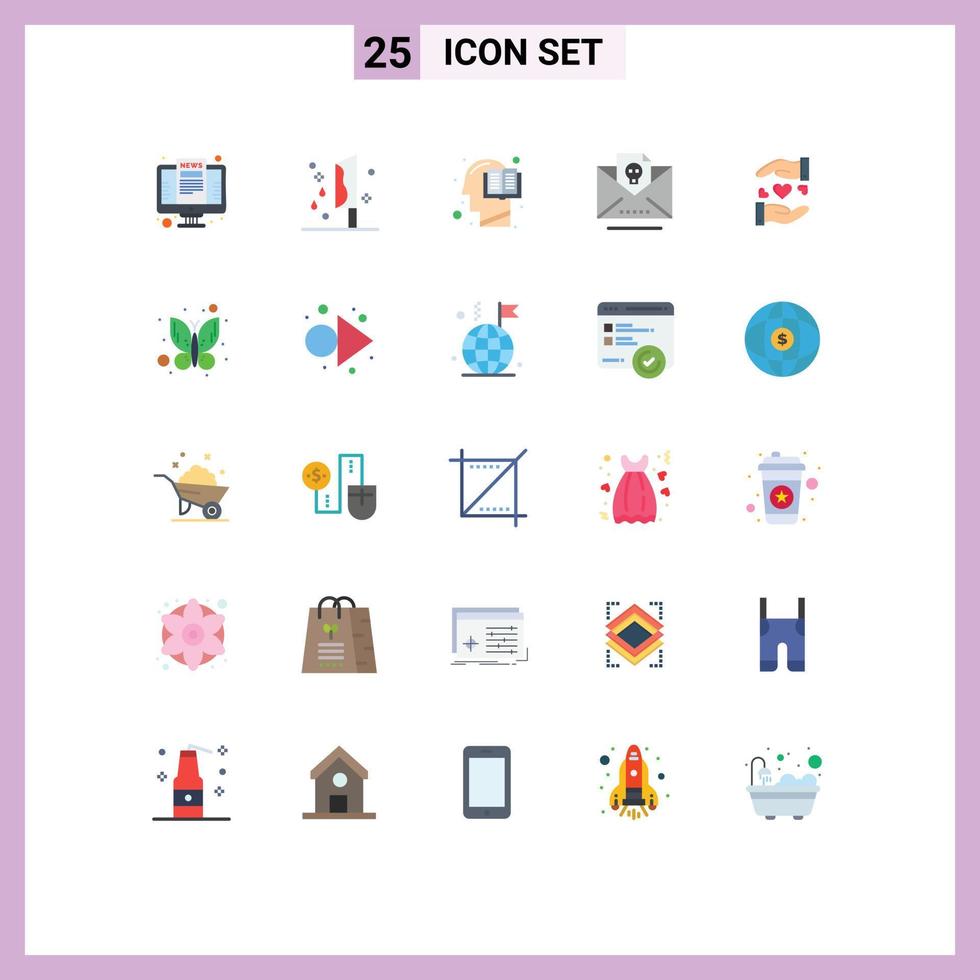 Set of 25 Modern UI Icons Symbols Signs for mail dead knife mind head Editable Vector Design Elements