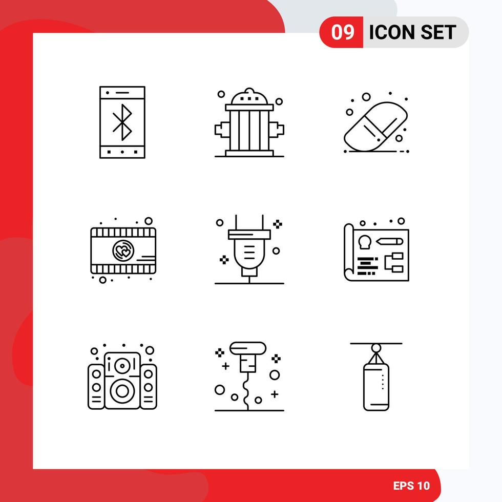 9 Creative Icons Modern Signs and Symbols of electricity power back to school plug video Editable Vector Design Elements