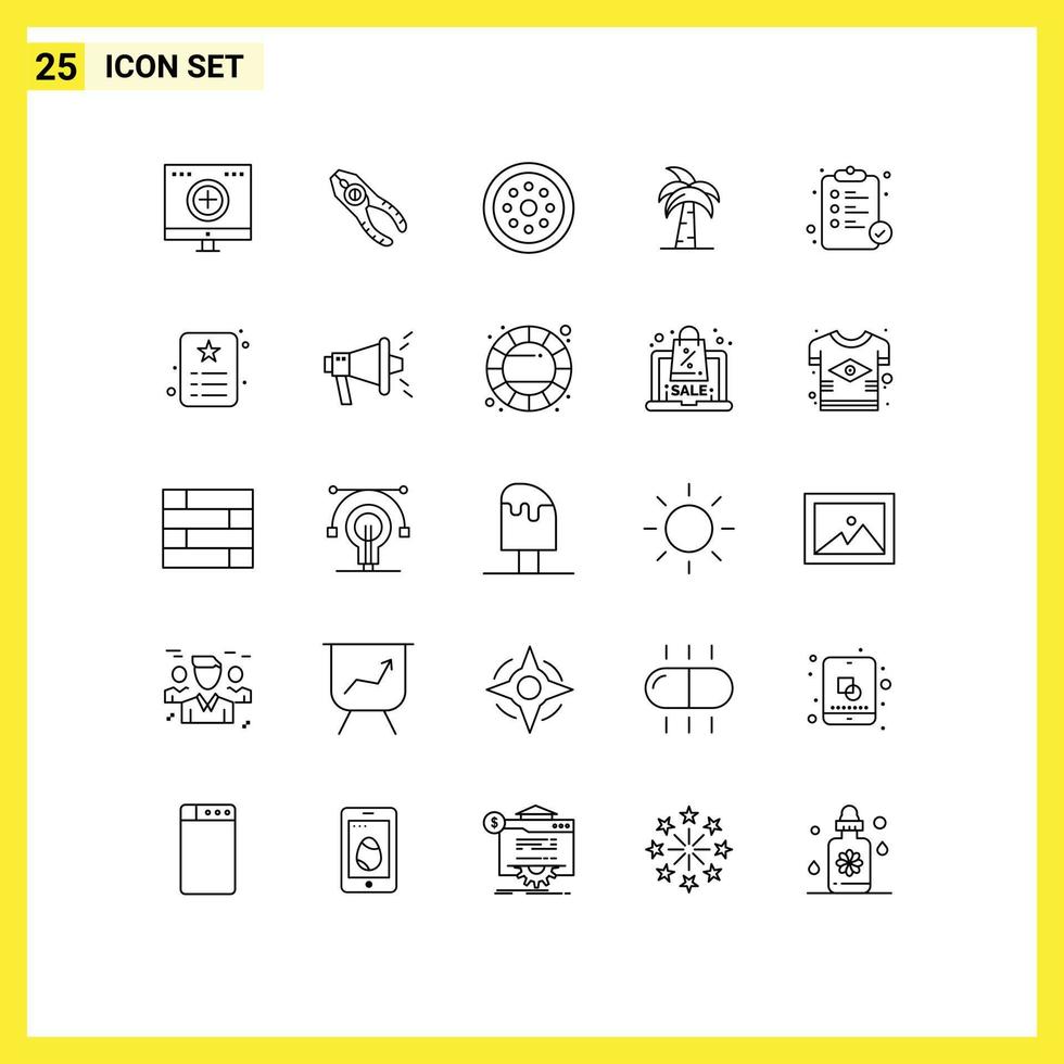 25 Universal Lines Set for Web and Mobile Applications india culture repair smart protection Editable Vector Design Elements