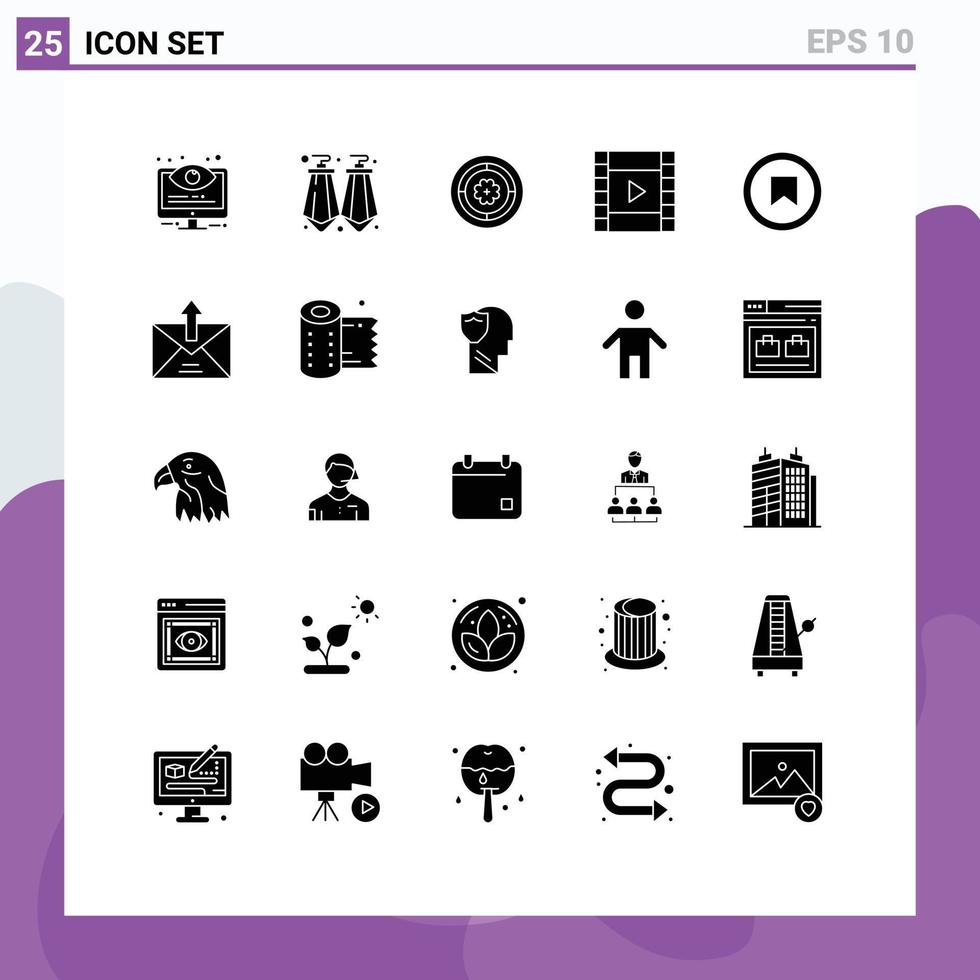 conjunto de 25 iconos de interfaz de usuario modernos signos de símbolos para elementos de diseño vectorial editables de película de juego de flor de interfaz de etiqueta vector