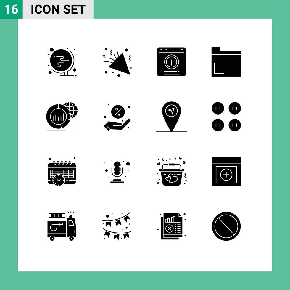 Mobile Interface Solid Glyph Set of 16 Pictograms of big folder holiday file help Editable Vector Design Elements