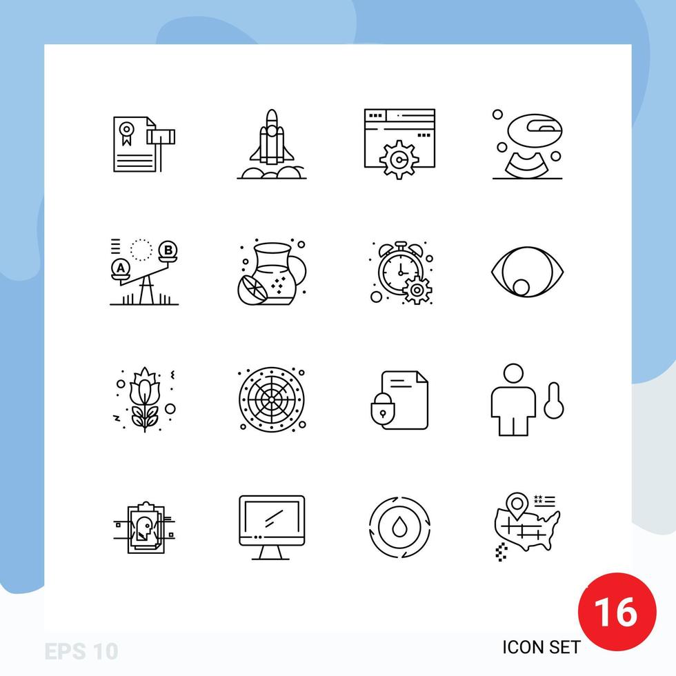 paquete de iconos de vectores de stock de 16 signos y símbolos de línea para la decisión bebida puesta en marcha configuración de alimentos elementos de diseño de vectores editables